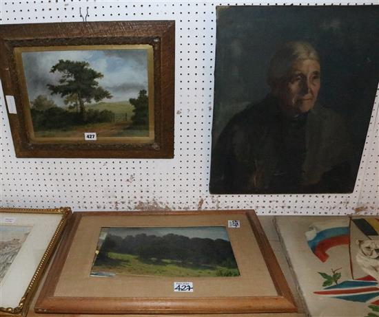 2 portrait oils & 3 other oils